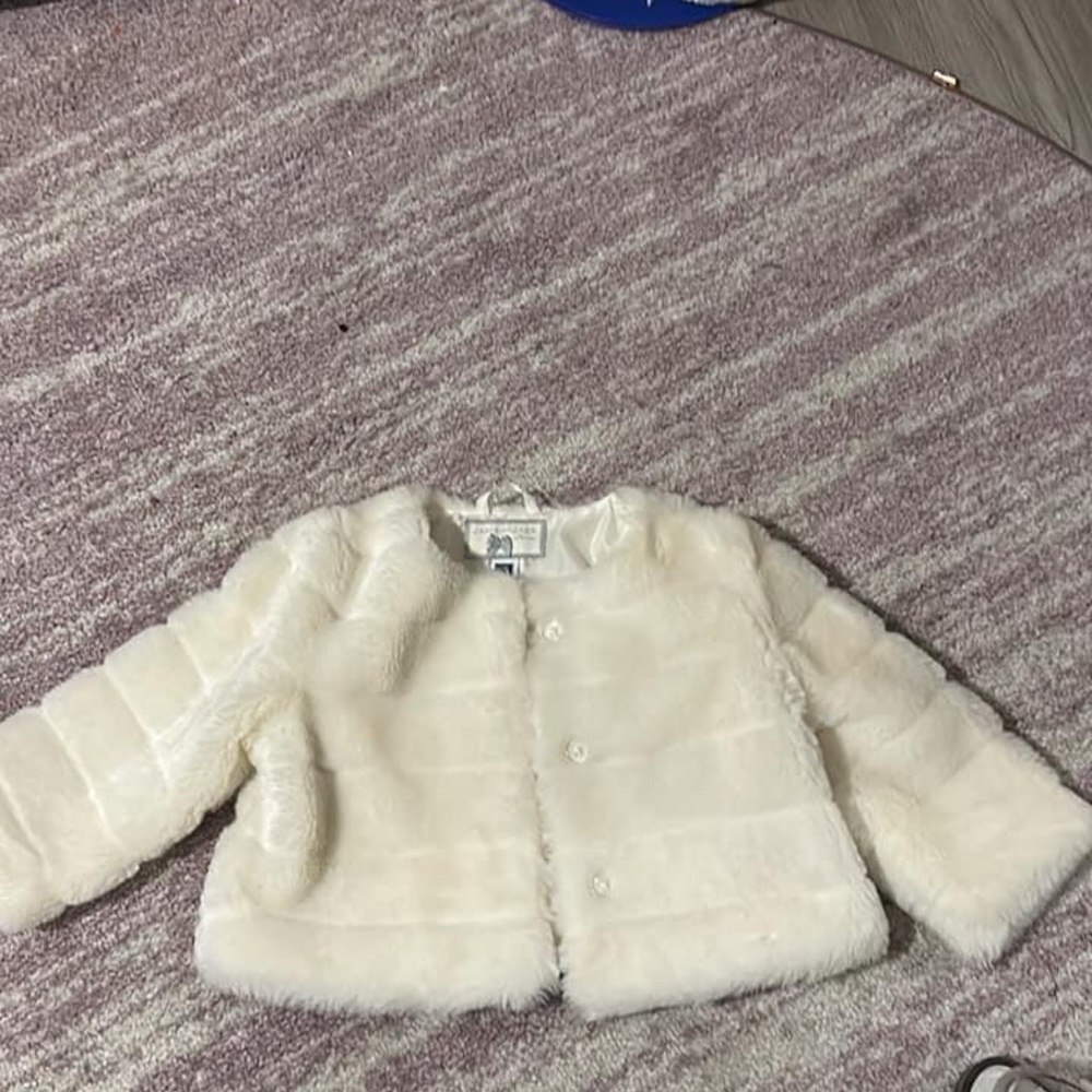 Janie and Jack Cream Faux Fur Girls Jacket